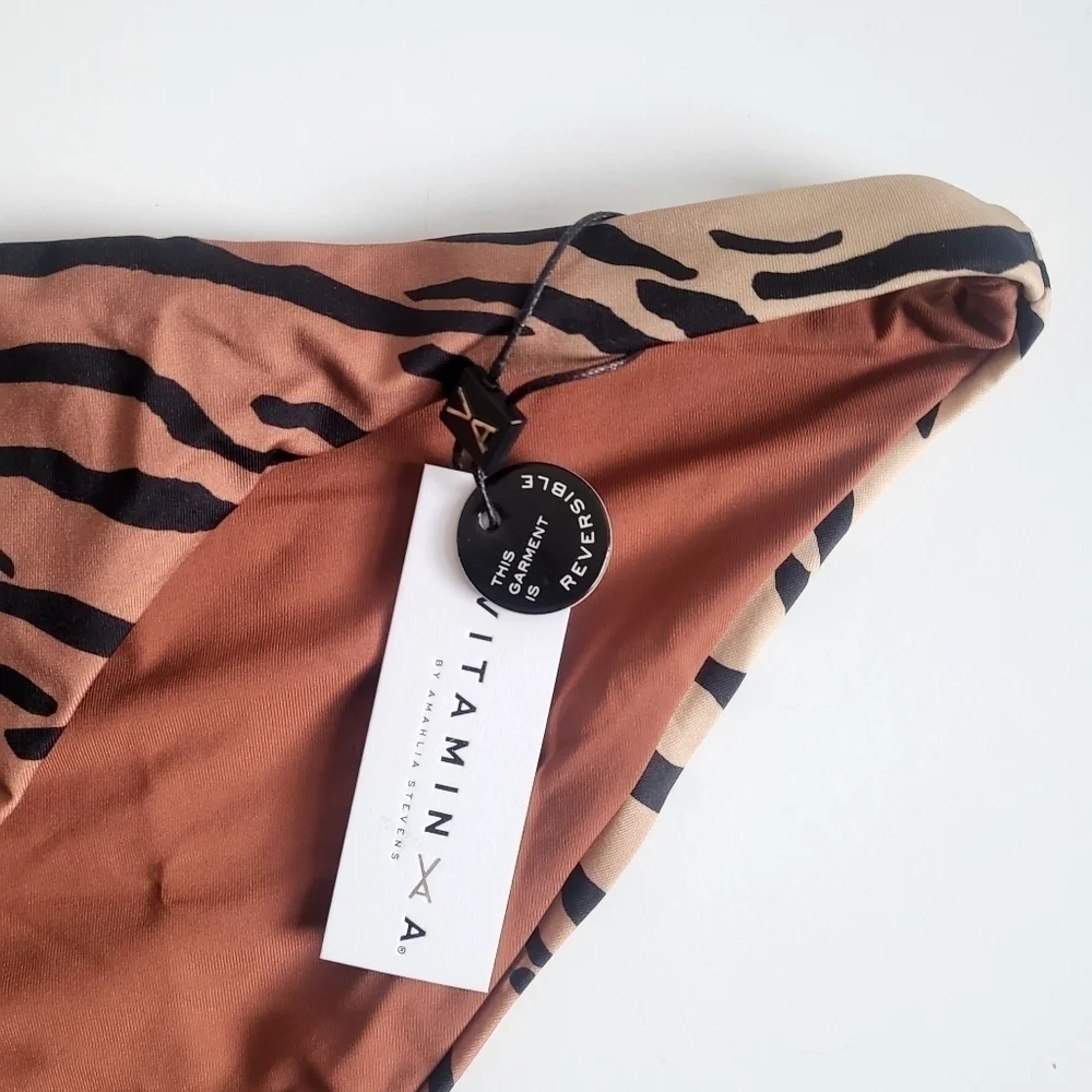 New Vitamin A Luciana Ziva Tiger Stripe Classic Reversible Bikini Bottoms 10/L - Picture 6 of 11